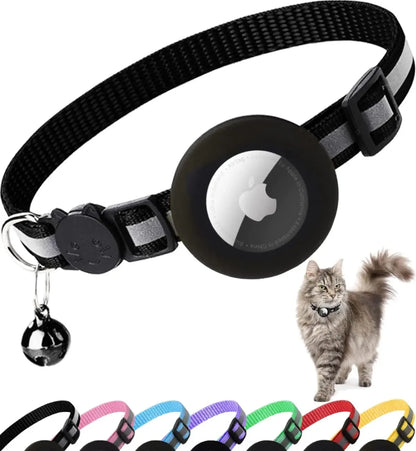 ATUBAN Breakaway Cat Collar with Reflective Design and Apple AirTag Holder, Includes Bell, Suitable for Kittens and Adult Cats, 0.4 Inches