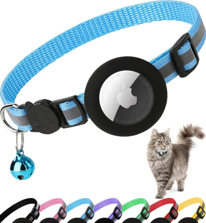 ATUBAN Breakaway Cat Collar with Reflective Design and Apple AirTag Holder, Includes Bell, Suitable for Kittens and Adult Cats, 0.4 Inches