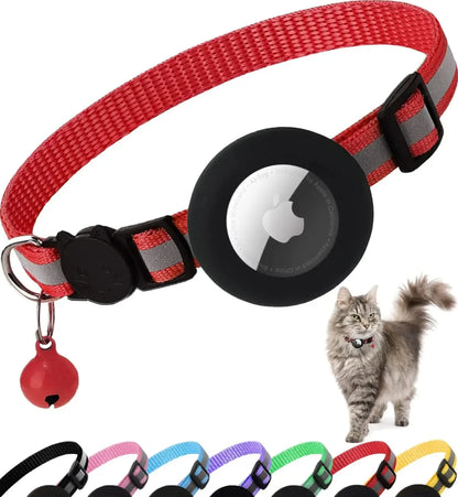 ATUBAN Breakaway Cat Collar with Reflective Design and Apple AirTag Holder, Includes Bell, Suitable for Kittens and Adult Cats, 0.4 Inches