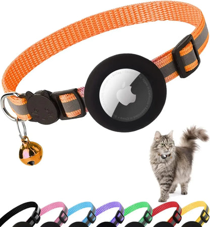 ATUBAN Breakaway Cat Collar with Reflective Design and Apple AirTag Holder, Includes Bell, Suitable for Kittens and Adult Cats, 0.4 Inches