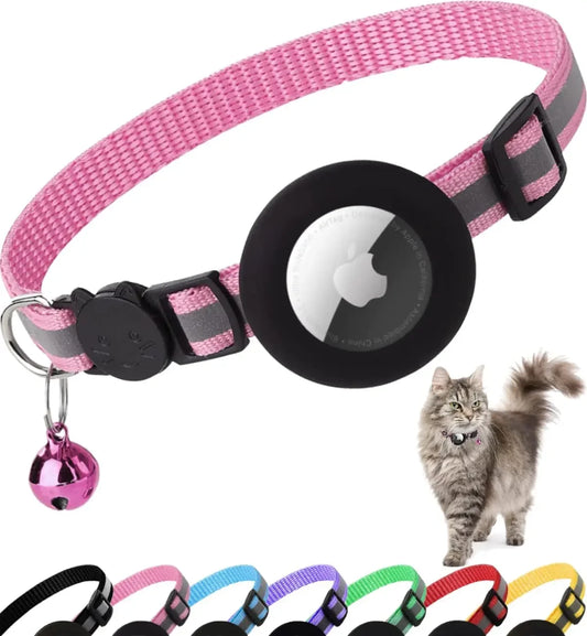 ATUBAN Breakaway Cat Collar with Reflective Design and Apple AirTag Holder, Includes Bell, Suitable for Kittens and Adult Cats, 0.4 Inches