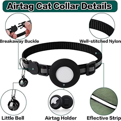 ATUBAN Breakaway Cat Collar with Reflective Design and Apple AirTag Holder, Includes Bell, Suitable for Kittens and Adult Cats, 0.4 Inches