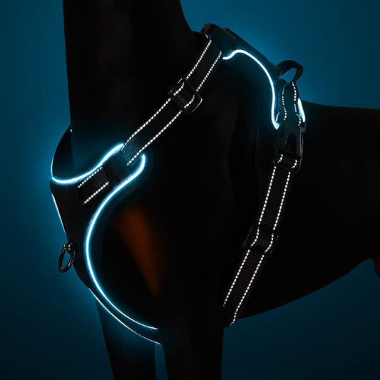 No Pull Dog Harness,  Light up Dog Harness There Are 3 Light Modes with Control Handle and Reflective Strap, Adjustable Breathable Dog Vest Suitable for Small, Medium, Large Dogs(S)