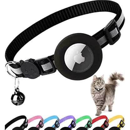 ATUBAN Breakaway Cat Collar with Reflective Design and Apple AirTag Holder, Includes Bell, Suitable for Kittens and Adult Cats, 0.4 Inches