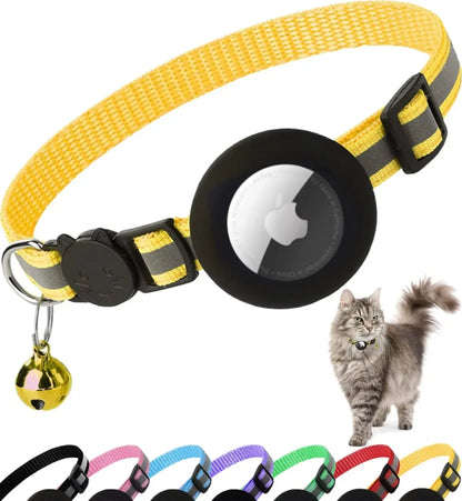 ATUBAN Breakaway Cat Collar with Reflective Design and Apple AirTag Holder, Includes Bell, Suitable for Kittens and Adult Cats, 0.4 Inches